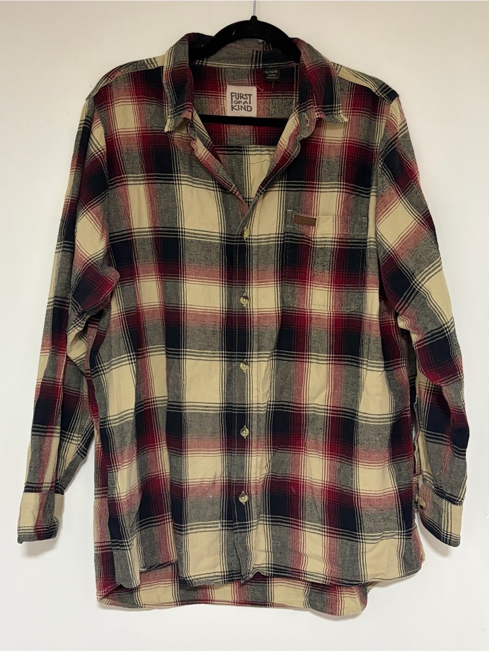 Furst of a Kind Women’s Upcycled Plaid Flannel Skull Crochet Detail Size XL